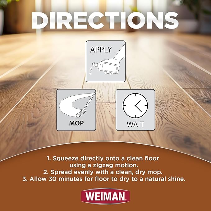 Weiman Wood Floor Polish and Restorer 32 Oz 3PC Bundle - High-Traffic Hardwood Floor, Natural Shine, Removes Scratches, Leaves Protective Layer