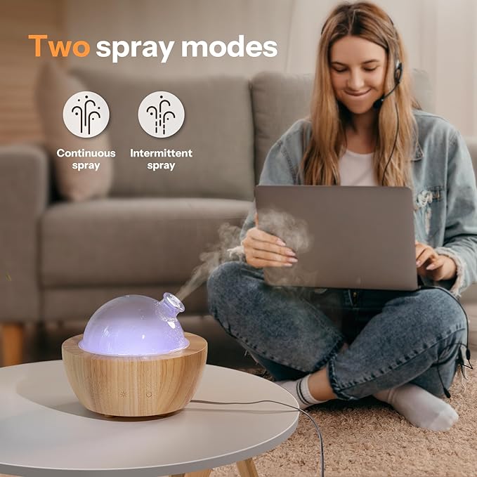 Wanlola 280ml Glass Essential Oil Diffuser with Natural Wood Base, The 2025 Upgrade Aromatherapy Diffusers for Home, Cool Mist Air Aroma Diffuse Humidifier with 7 Color Lights for Office, Bedroom
