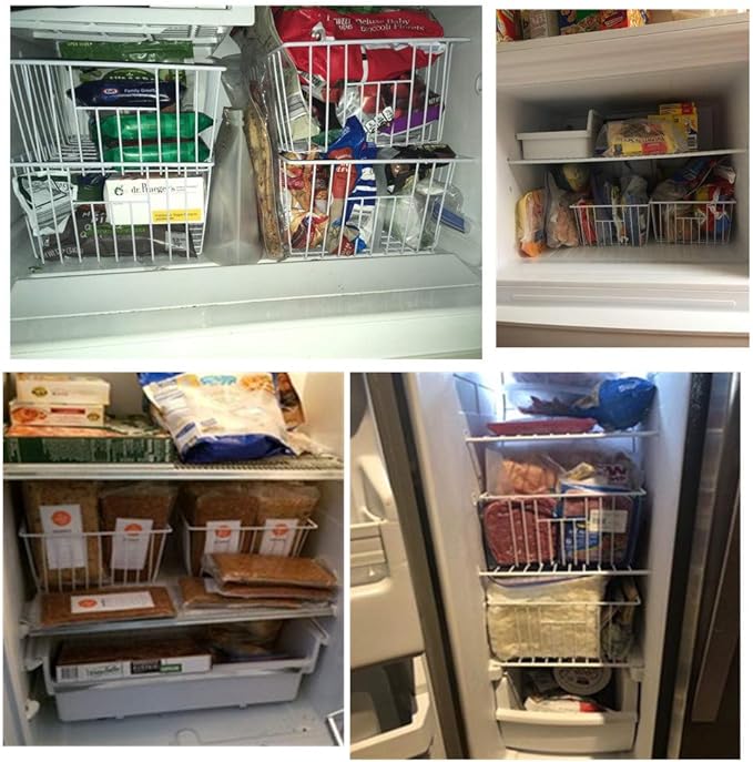 Nprohuge Upright Freezer Organizer Bins， Freezer Baskets for 14, 15 cu.ft Standup Freezer, Wire Storage Bins with Built-in Handles for Frozen Foods, Snacks, Vegetables, Fruits and More, 3Pcs , White