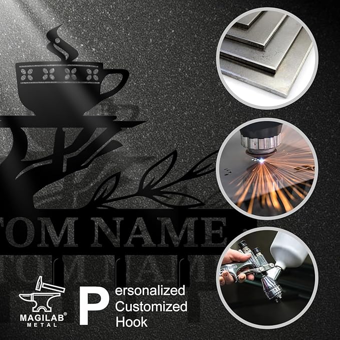 Personalized Custom Name Coffee Bar Wall Keys Hooks,Metal Coffee Shop Art Clothes Hooks,Metal Coffee Lover Wall Home Storage Decorative,For Front Door, Hallway, Kitchen, Bedroom,Keys,Hats (Style C)