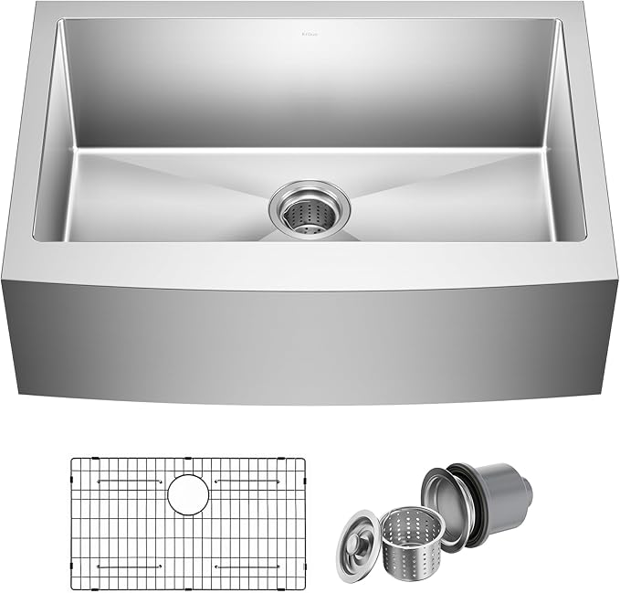 KRAUS Standart Pro 30-Inch Apron Front Farmhouse 16-Gauge Single Bowl Stainless Steel Kitchen Sink, KHF200-30