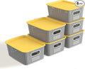 AREYZIN Plastic Storage Bins with Lids, 6-Pack Stackable Pantry Organizers and Storage Containers for Shelves, Closet Organization, Drawer Organizer Bins,Gray & yellow lids