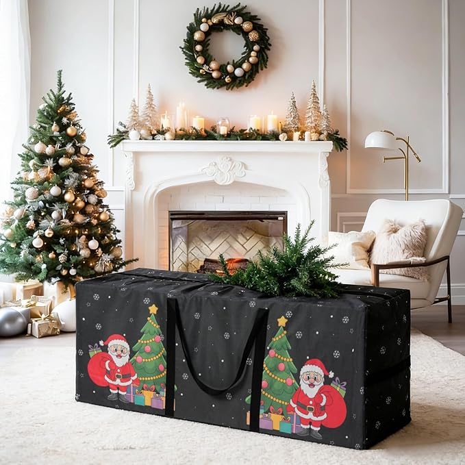 9 Ft Christmas Tree Storage Bag, Waterproof Heavy Duty Oxford, Extra Large Xmas Tree Storage Bag with Handles and Sleek Zipper for Christmas Ornaments Wreath, Black