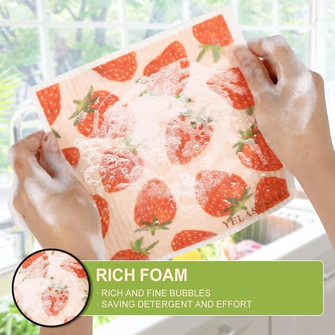 Yelasenari Swedish Dishcloths for Kitchen Reusable 6 Pack Kitchen Towels No Odor Quick-Drying Reusable Paper Towels Reusable Paper Towels Washable for Countertop, Sink, and Kitchen Fruit