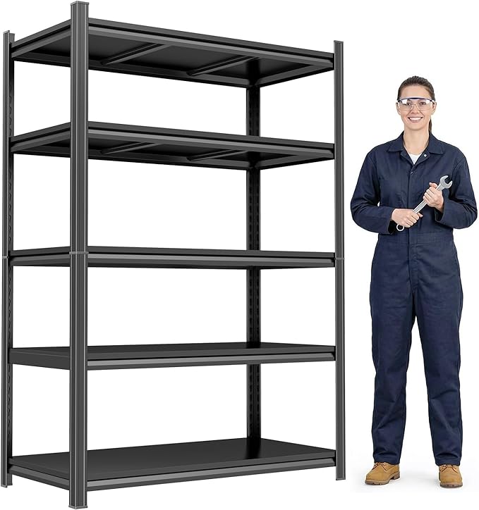 Notmise Garage Shelving, Black 5-Tier Heavy Duty 3000Lbs - Adjustable Metal Shelf, Easy Assemble Industrial Organizer for Garage, Warehouse, and Basement(71" H x 32" W x 14" D)