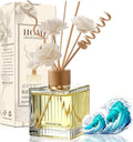 Ocean Breeze Reed Diffuser Set - 6.7 oz Glass Bottle with 4 Rattan Sticks, 3 Dried Flowers | Adjustable, Long-Lasting Scent for Home, Bedroom, Living Room, Office, Bathroom | Aromatherapy Gift Set