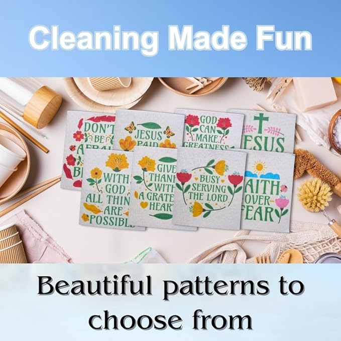 Sunshine State Goods Swedish Dishcloths for Kitchen - Ecofriendly Reusable Paper Towels, Biodegradable Dish Cloths - Cellulose Sponge Dish Cloths for Washing Dishes - 8 Pack (Christian Messages)