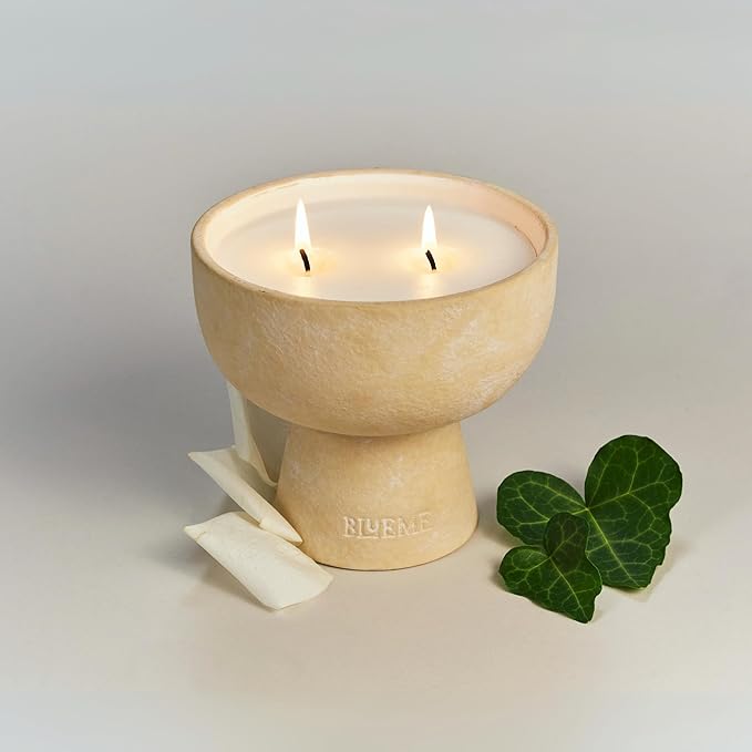 Blueme Renew Candle | Ivy & Rose | 2 Wick - Refillable Wellness Candle with Essential Oils, Hand Finished & Poured Soy Wax Blend Ceramic Vessel, Natural Cotton Wicks | Medium 12 oz