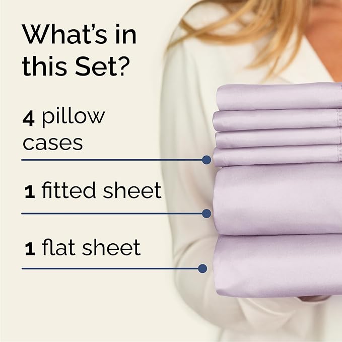 Queen 6 Piece Sheet Set - Comfy Breathable & Cooling - Soft Hotel Luxury Bedding Set with 8-16 Inch Deep Pockets - 1 Flat & 1 Fitted Sheet & 4 Pillowcases - Wrinkle Free & Easy Care - Light Lavender
