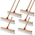 6 Pack 18 Inches Push Broom Outdoor Heavy Duty Multi-Surface Garden Brush Broom with 47" Long Handle Floor Scrub Brush for Deck Driveway Patio Garage Yard Concrete Floor Cleaning