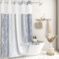 Ombre Light Blue Striped Shower Curtain with Liner, Aesthetic Hotel Luxury Bathroom Curtains, Modern Geometric Minimalist Double Layers No Hook Shower Curtain, Washable Waterproof Fabric, 71x74 inch