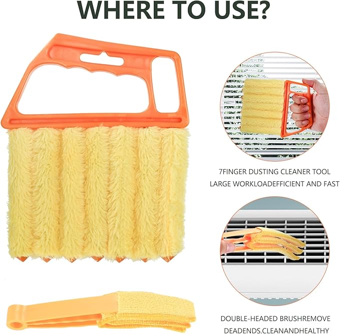 4pcs Window Venetian Blind Cleaner Duster Tool, Include 2pcs 7 Finger Blind Duster Brush & 2pcs Shutter Cleaner Brushes, Blinds Cleaning Brush Tool for Blinds Air Conditioner Vent Keyboard