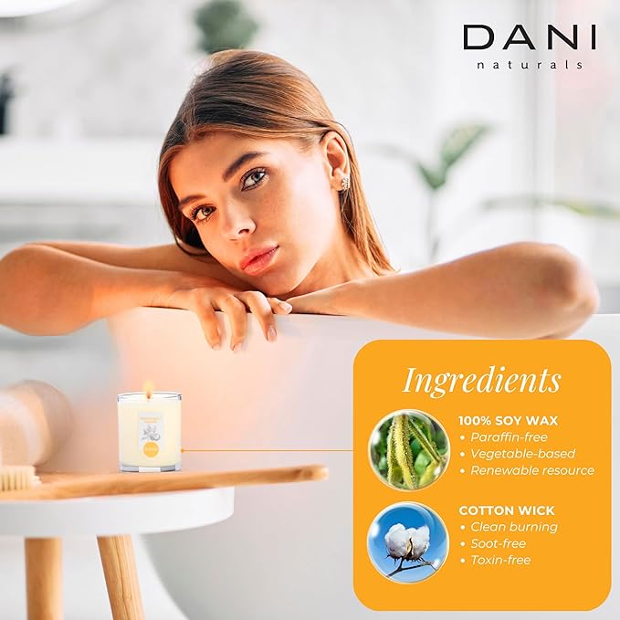 DANI Naturals Soy Candle - Grapefruit Ginger Scented, 100% Pure Soy Wax, Kosher, Non-Toxic, Long-Lasting Burn - 7.5 oz