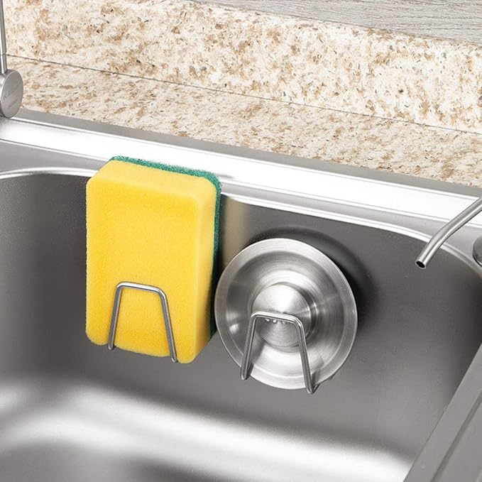 NEXCURIO Adhesive Sponge Holder Sink Caddy for Kitchen Accessories - SUS304 Stainless Steel Rust Proof Waterproof, Quick Drying (2 Pack)
