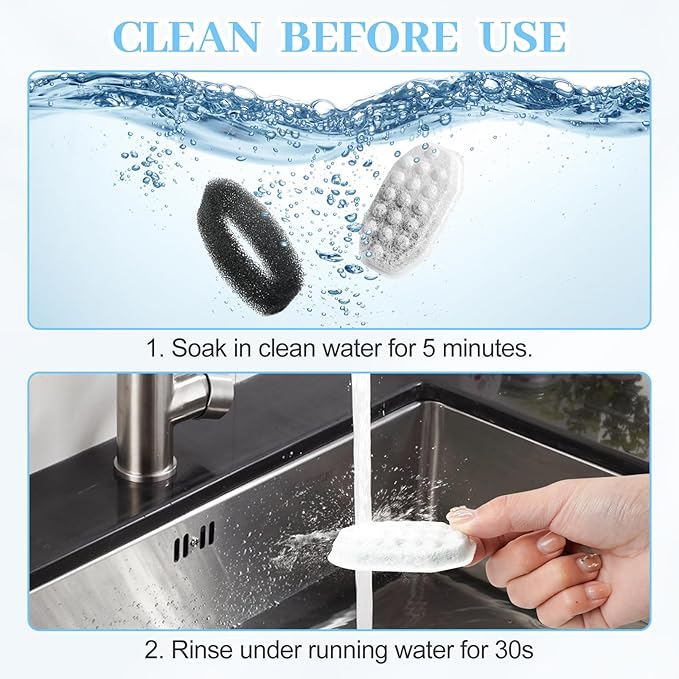 16 Pcs Cat Water Fountain Replacement Filters & Pre-Filter Sponges for Rellaty Neareal 108oz/3.2 Automatic Stainless Steel Pet Water Fountain with Level Window Filter Replacement for Neareal Waterer