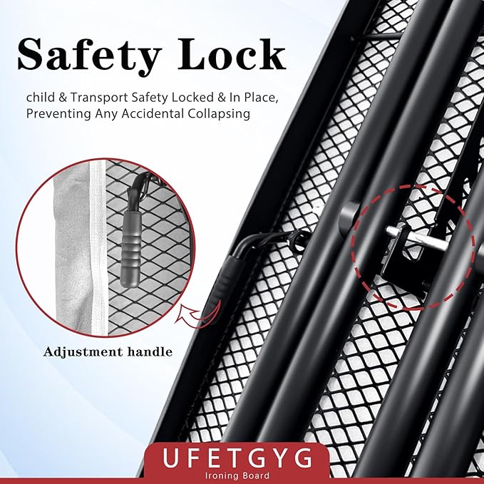 UFETGYG Ironing Board,13" X 43" W/with Iron Rest | Full Metal Construction| Height Adjustable | Heat & Scorch Resistant Fabric | Heavy Duty| Easy to Fold | Anti-Skid Feet |Grey