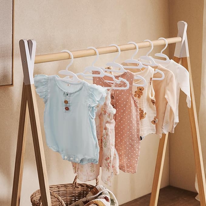 Kids Hangers 30 Pack - Infant Toddler Childrens Hangers for Baby Clothes, Stackable Plastic Child Hanger for Closet - Ideal for Boys and Girls, Clothing, Pants, Coats, and More - White