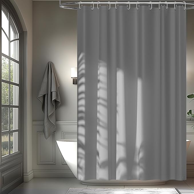 Seenus Light Grey Fabric Shower Curtain Liner with 3 Large Magnets, 72 x 72 inch Waterproof Cloth Shower Liner Washable, Neutral Gray Bathroom Shower Curtain for Hotel