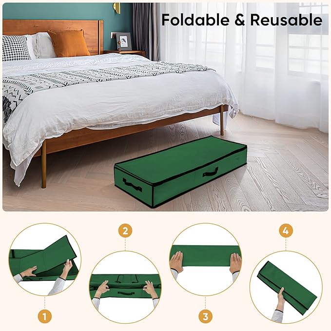 BALEINE Wrapping Paper Storage Organizer, 40" Durable 600D Oxford Fabric Gift Wrap Storage Bag with Flexible Partitions for Ribbon, Holiday Accessories (Green)
