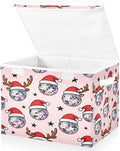 Christmas Disco Ball Santa Reindeer Storage Bins with Lids Foldable Storage Basket with Handles Collapsible Large Fabric Organizer Containers for Clothes Shelves Closet Office Home