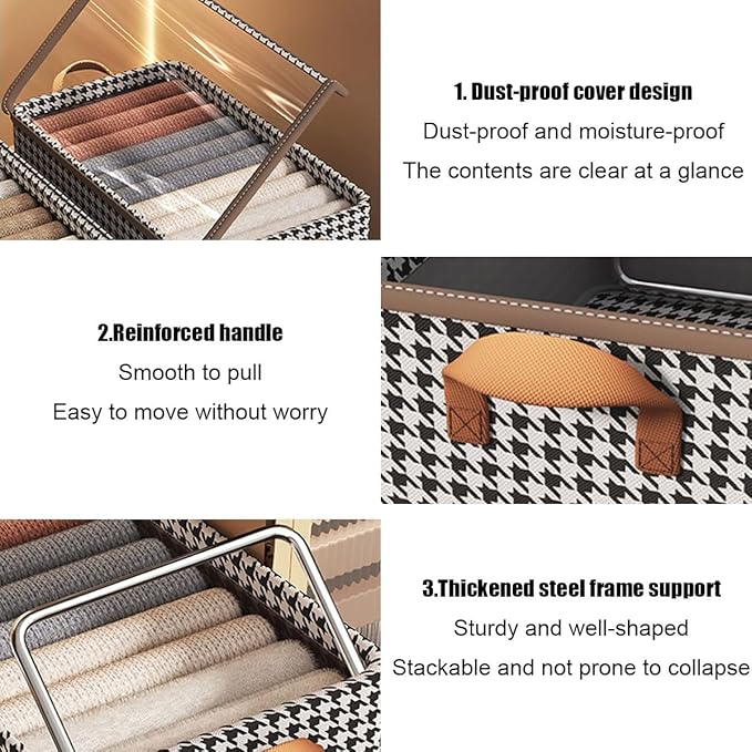 4PCS Foldable Storage Box with Lid - Extra Large Fabric Closet Organizer for Clothes, 18.5x11x7.9 Inch Canvas Bin, Collapsible Design for Bedroom, Shelf, Closet, Underbed (Black & White)