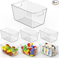 KJIXYUNG Clear Pantry Organizer Bins, Storage Containers & Plastic Containers with Handle, Cabinet Organizer, Home Organization Must Haves for Kitchen, Laundry Room, Office, Closet & Freezer (6 Pack)
