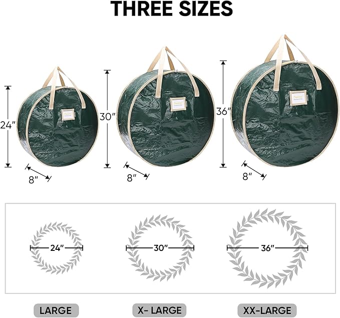 BALEINE Wreath Storage Container, 2 Pack Christmas Wreath Storage Bag with Tear Resistant PE Material and Reinforced Handle for Holiday Xmas (Green, 36"x8")