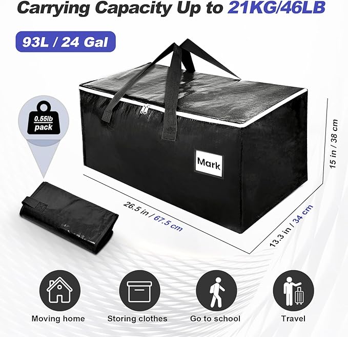 Moving Boxes 8 Pack,93 Liters Clothes Storage Large Moving Bags with Handles Moving Totes Bins for College Dorm or Christmas Decorations