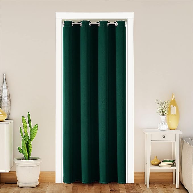 ChrisDowa Blackout Door Curtains for Doorway Privacy, Grommet Closet Curtain for Bedroom Closet Door, Thermal Insulated Doorway Cover Room Divider Drapes (1 Panel, Forest Green, 42 x 80 Inch)