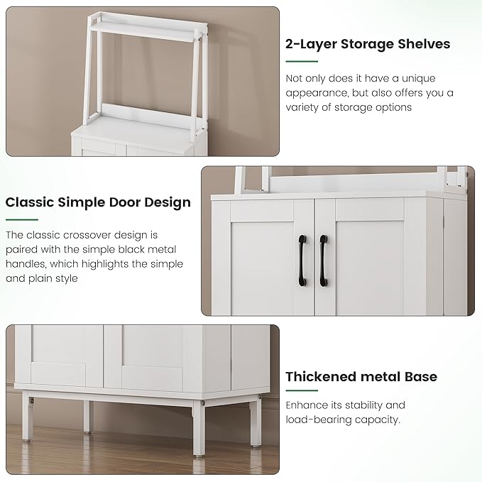 Semoic 51" Pantry Cabinet, Kitchen Storage Cabinet with Storage Shelves, Modern Kitchen Hutch with Microwave Stand, Adjustable Shelves, Food Pantry Cabinet for Dining Room (White)
