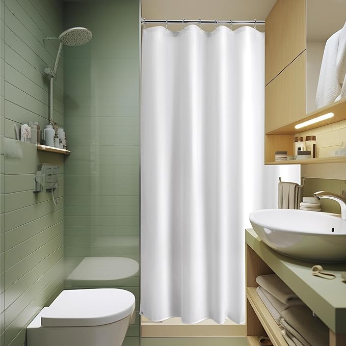 Titanker Long Stall Shower Curtain Liner Washable, 54x78 Inches, White Fabric Shower Liner with 2 Magnets, Waterproof RV Shower Curtain Liner Stall Size Soft Polyester Lightweight, White