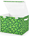 Bolaz Clover St Patrick Day Storage Bins with Lids and Handles, Foldable Storage Box Storage Basket with Cover Collapsible Organizer Containers for Home Closet, Shelves