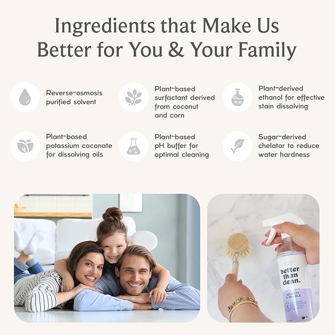 Better Than Clean Marble & Granite Cleaner Starter Pack - Plant-Based Natural Stone Cleaner for Countertops, Showers, Floors & More - Suitable for Sensitive Skin, Fragrance Free, Kids & Pet-Friendly