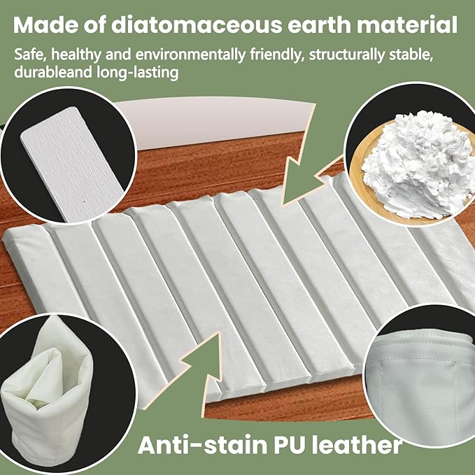 Removable Large Stone Drying Mat for Kitchen & Bathroom - 24x15 Inch | Foldable, Quick-Dry, Naturally Stain-Resistant Pad for Dishes, Cups, Cutting Boards (white, 24.4*15.8)