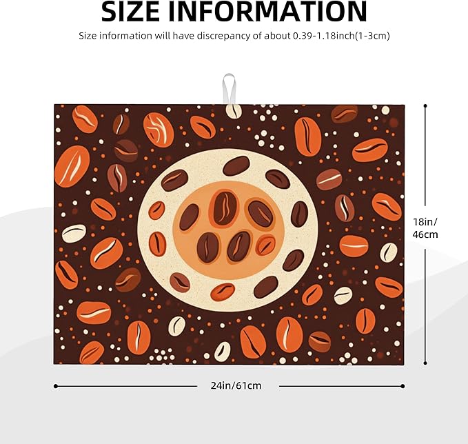 Coffee Beans Dish Drying Mat for Kitchen Counter Microfiber Super Absorbent Non-Slip Dish Drying Pad for Countertops Dishes Utensils Stylish Quick-Dry Machine Washable 18x24 Inch