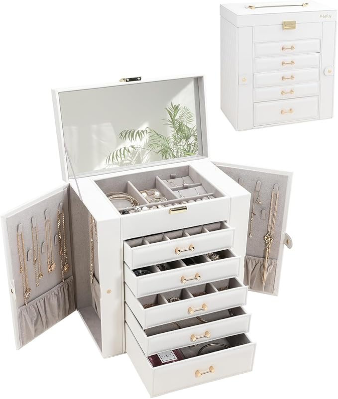 Jewelry Box for Women, Large Jewelry Organizer Tary, Jewelry Holder Organizers and Storage for Earring, Ring, Necklace, Bracelets(White)