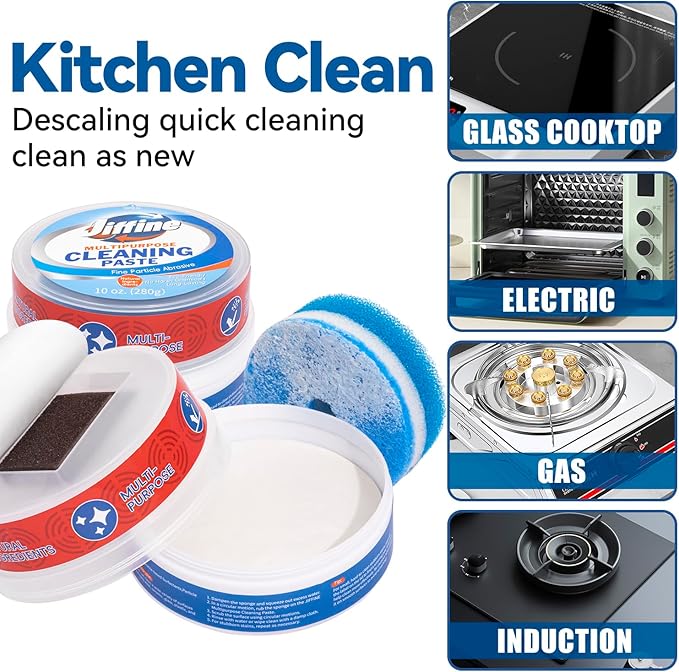 Jiffine Cooktop Cleaner Paste,the Pink Of Stuff, Miracle All Purpose Cleaning Paste,Easily Remove Burned-On Food, Grease and Watermarks, Leaving Your Glass Cook Top Sparkling 10 oz