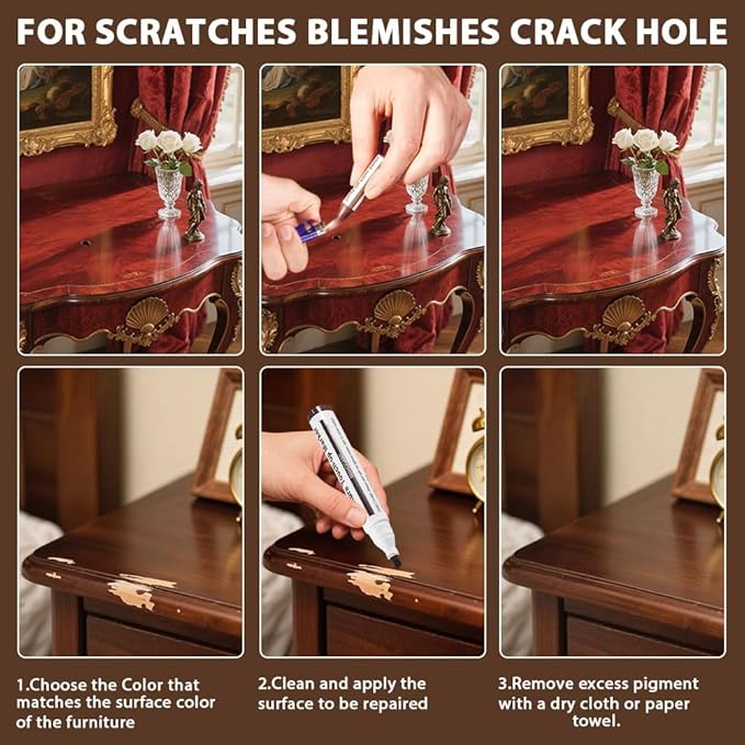 Furniture Floor Scratch Repair Markers and Wax Sticks for Stains, Scratches, Wood Floors, Tables, Desks, Carpenters, Bedposts, Touch Ups, and Cover Ups (Set of 13)