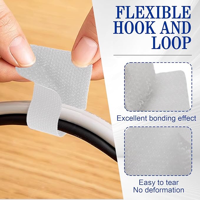 Rierdge 80 PCS White Hook and Loop Cable Straps, Self Adhesive Cable Ties - Reusable Adjustable Wire Organizers for Desk, Home Office, Workshop