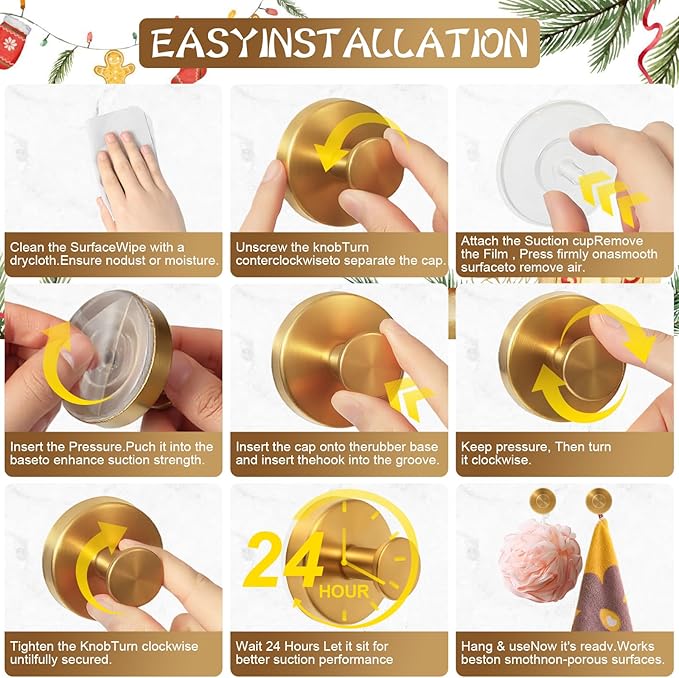 Suction Cup Hooks, Suction Cup Hooks for Shower,Removable Towel Hooks for Bathroom Window Glass Door Wall, Bath Robe Looafh Wreath Hook for Hanging (Gold) (Silver, 2 pcs)