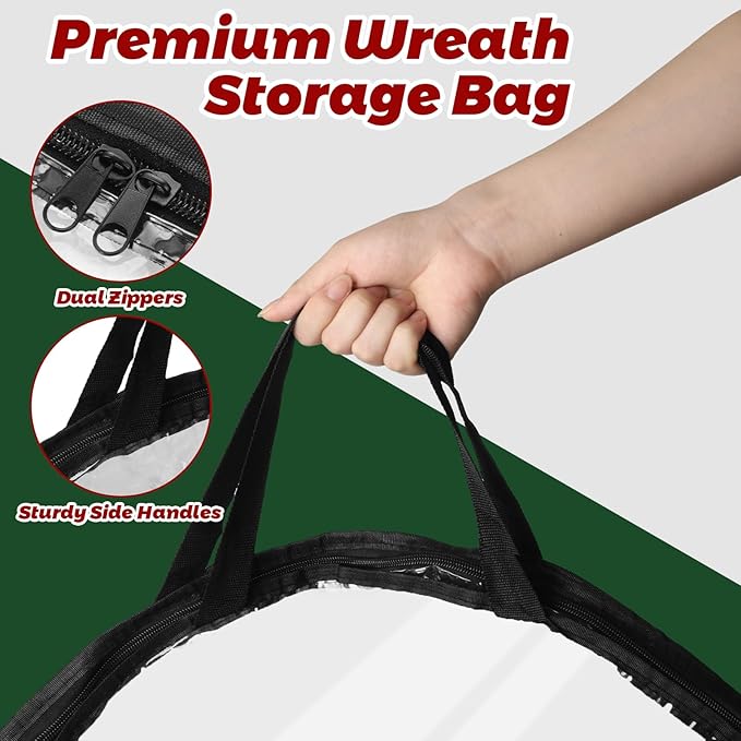 4 Pack Wreath Storage Container Bag 30 Inch Christmas Wreath Storage Bag Heavy Duty Christmas Wreath Boxes with Clear Window for Xmas Holiday Seasonal Wreath Garland (Black)