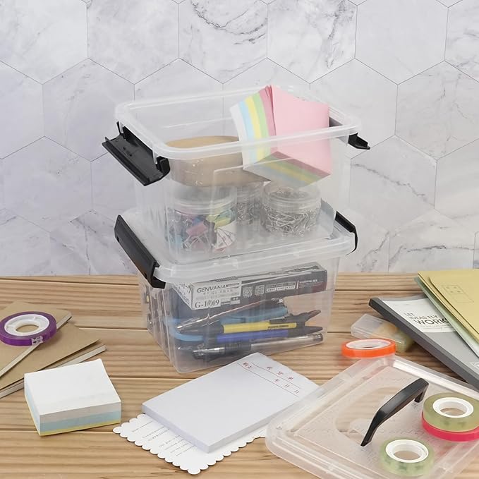 6-Pack 3 L Small Box with Lid, Plastic Clear Storage Bins with Handles