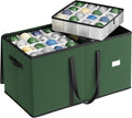 SONGMICS Christmas Ornament Storage Box, Dual Zippers, Stackable Christmas Storage Container with Lid, 8 Trays, 600D Oxford, 3-Inch 128 Slots, Forest Green URFB035C01