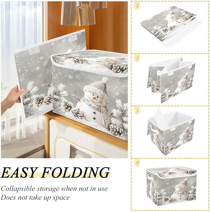 senya Christmas Baskets Collapsible Storage Bins with Lids, Snowman Pine Cones Snowflake Storage Boxes Clothes Baskets for Organizing