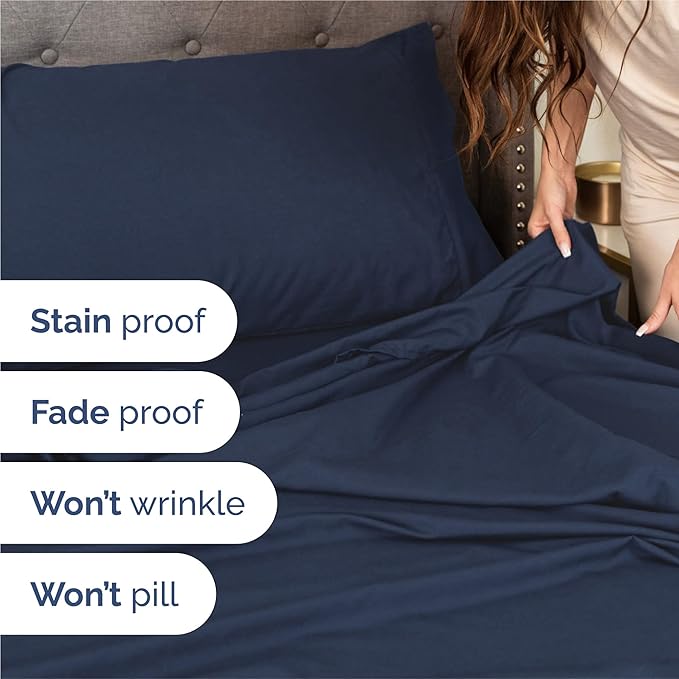 King 6 Piece Sheet Set - Comfy Breathable & Cooling - Ultra-Soft Hotel Luxury Bedding Set with 8-16 Inch Deep Pockets - 1 Flat & 1 Fitted Sheet & 4 Pillowcases - Wrinkle Free & Easy Care - Navy Blue