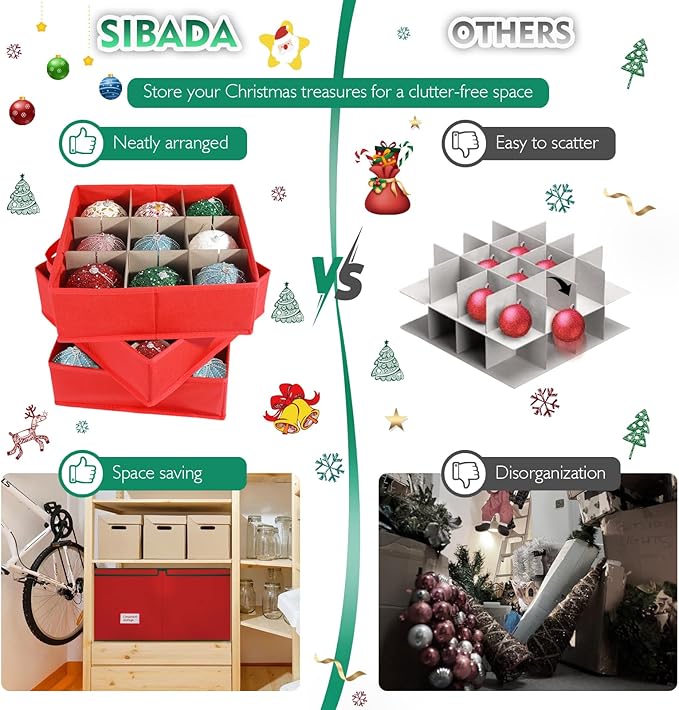 Large Christmas Ornament Storage Box with 6 Drawer Style Trays Fits 54 of 4" Ornament Balls - Side Opening, Christmas Container Perfect for Holiday Decorations, 600D Oxford Fabric Tear-Proof