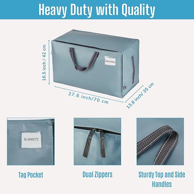 VENO 2 Pack Moving Bags and Large Christmas Decoration Storage Bins with lids. Alternative to Moving Boxes, Packing Supplies for College. Heavy Duty Totes (Light Blue Matte, 2 Pack)
