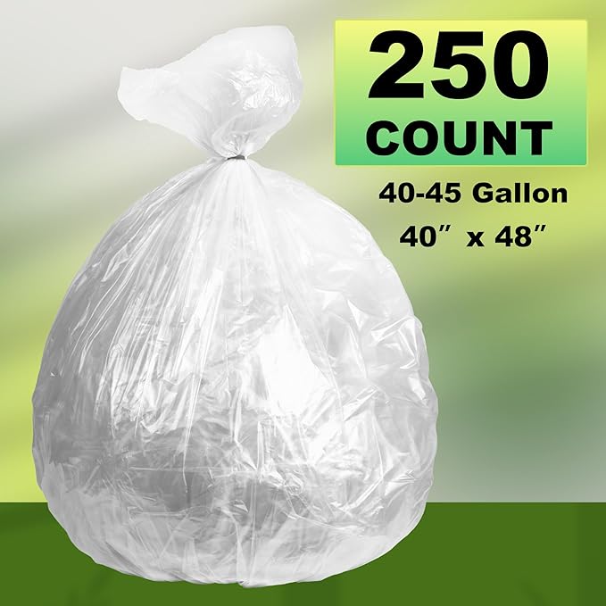 Trash Can Liner - Wholesale 250 Count Garbage Bags on Perforated Roll 45 Gallon Multipurpose for Office Bathrooms Business Home Commercial and Industrial Needs