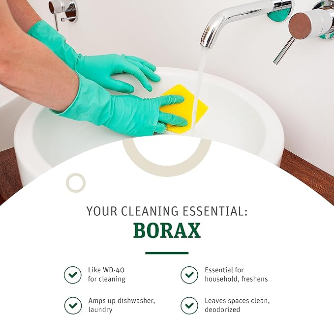 Grab Green Borax Natural Laundry Detergent Booster and Household Multipurpose Cleaning Powder, 4 lbs, Superior Cleaning Power, Plant and Mineral Based