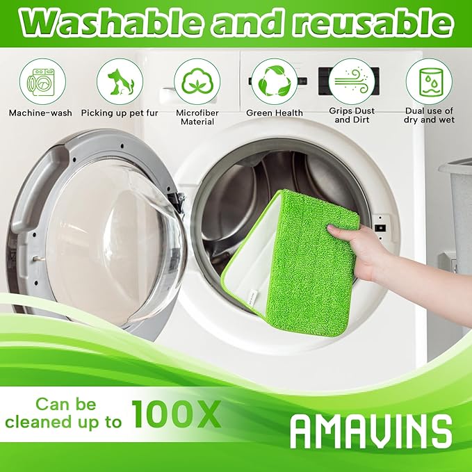 AmaVins 3 Pack Microfiber Cleaning Pads with All Bona Mop, Reusable Microfiber Mop Pads for 18 Inch Mop, Hardwood Floor Replacement Cleaning Mop Pads, Machine Washes